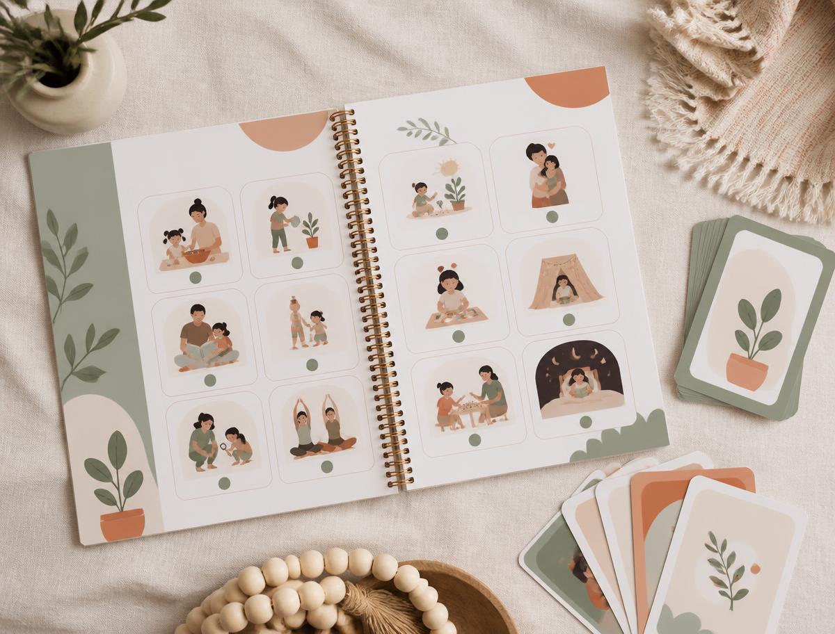 The Better Together workbook and conversation cards laid out on linen